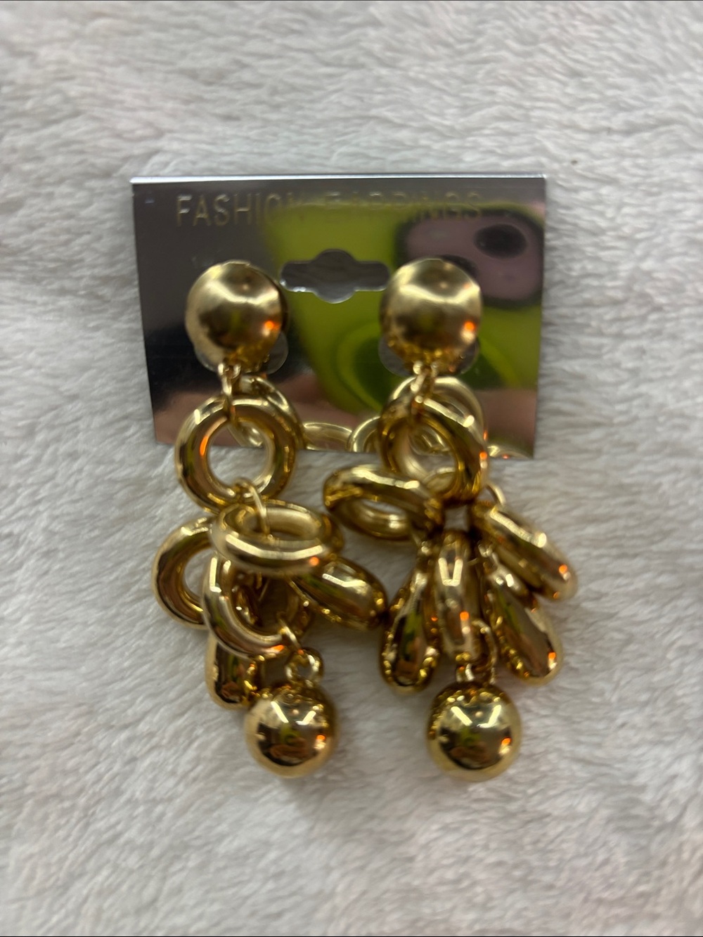 Gold Link Cluster Drop Clip on Earrings - Fashion Jewelry